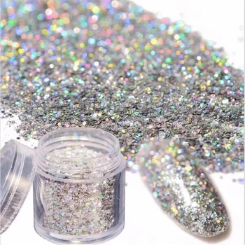 1 Kutu 10g Gümüş Holografik Glitter Lazer Tozu Senfoni Manikür Tırnak Sanat Glitter Akrilik Toz parlak sim Holo Pigmentler