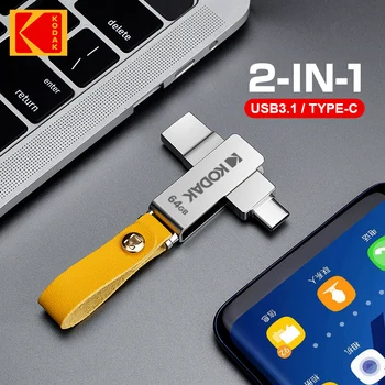 Kodak Metal Su Geçirmez USB3. 0 Flash Sürücü 32GB 64GB 128G 256GB küçük sürücüler Bellek Sopa Dizüstü PC için Deri Kordon İle
