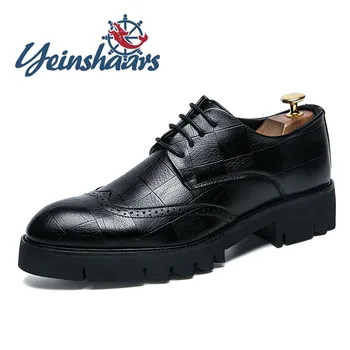 Yeni Varış Erkek Rahat deri ayakkabı Kalın tabanlı Resmi Ayakkabı Moda Brogue Ayakkabı Zarif Eğlence Yürüyüş Oxford Erkek Ayakkabı Yetişkin