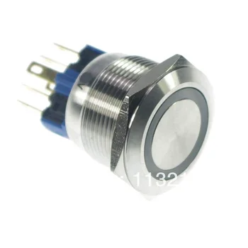 LED Renk Beyaz 22mm LED Halka İşıklı Anlık 1 NO 1 NC basmalı düğme anahtarı Pin Terminalleri Su Geçirmez