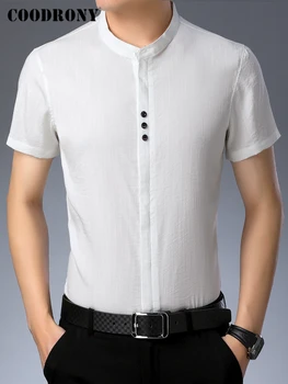 COODRONY Marka Düz Renk Gömlek Erkek Giyim Yaz Yeni Varış Klasik Rahat Yakasız Düğme Kısa Kollu Gömlek Erkek Z6047s