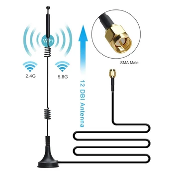 12dbi WİFİ Anten 2.4 G/5.8 G Çift Bant kutuplu anten SMA Erkek için Manyetik tabanı ile Yönlendirici Kamera Sinyal Güçlendirici