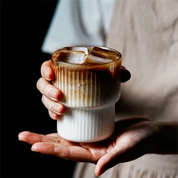 Espresso fincanı Retro Şeffaf Bardak Yüksek Borosilikat ısıya dayanıklı Latte Su Çay Süt meyve suyu fincanı şarap bardağı Kokteyl Viski