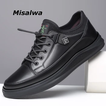 Misalwa Beyaz Siyah 5 CM Asansör erkek ayakkabısı Hakiki Deri Erkek Sneaker Yükseklik Artış Genç Erkekler Tasarımcı Yüksek Kalite Eğitmenler