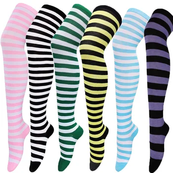 Renk Çizgili Çorap Japon Diz Üzerinde Çorap Moda Kadın Sıcak Tutmak Soks Seksi Ince Uzun Soks Siyah Beyaz Çizgili Çorap