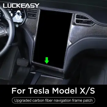 LUCKEASY İç Aksesuarları Tesla Modeli X Tesla model S Araba Navigasyon Çerçevesi Gerçek Karbon Fiber İç Yama