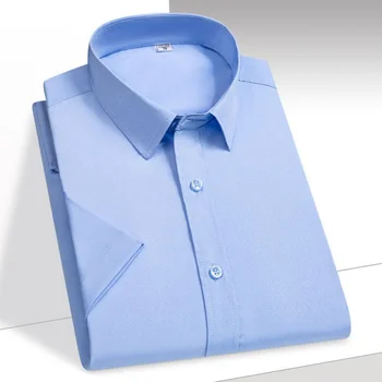 Erkek Gömlek Kısa Kollu Katı Beyaz Siyah Gömlek Bakımı Kolay Resmi Elastik Rahat Elbise Gömlek Artı Boyutu Erkek Üstleri Howdfeo