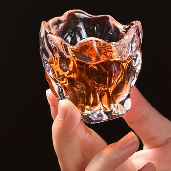 Düzensiz Kristal viski bardağı Petal Fincan Ağız Tasarım Japon tarzı Zarif Desen Benzersiz Hediye Ev Erkekler Kadınlar için