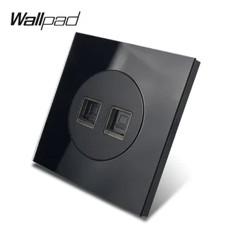 Wallpad L6 Siyah Temperli Cam Panel Tek Çift Cat6 RJ45 Ethernet Bilgisayar Veri Priz Kablo Aksesuarları
