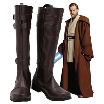 Yıldız Cosplay Savaşları Obi-Wan Kenobi Cosplay Çizmeler Deri Sonbahar Ayakkabı Cadılar Bayramı Karnaval Ayakkabı Prop