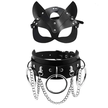 Seks çiftler için oyuncaklar Pu Deri Maske Kadın Cosplay Kedi Bdsm Fetiş Cadılar Bayramı Siyah Maskeleri Seksi Kolye Erotik Aksesuarları