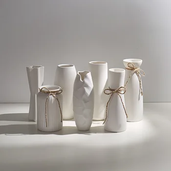 Modern Minimalist Beyaz Kenevir Halat Seramik Vazo Kurutulmuş Çiçek Çiçek Düzenleme El Sanatları Oturma Odası İç Dekorasyon Süsler