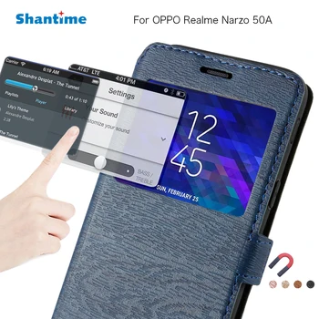 PU deri telefon kılıfı OPPO Realme İçin Narzo 50A Flip Case Realme İçin Narzo 50A Görünüm Penceresi Durumda Yumuşak TPU Silikon arka kapak