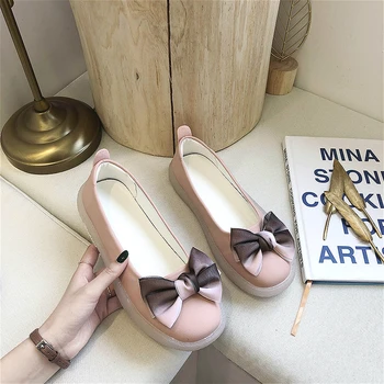 Yaz 2020 Yeni PU deri ayakkabı kadın Japon Sanat Tatlı Yay Şeffaf Düşük Topuk 2cm Yuvarlak Taban Kawaii Anime Lolita Ayakkabı