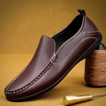 Lüks erkek mokasen ayakkabıları Yumuşak Moccasins Sonbahar siyah ayakkabı Adam Yüksek Kaliteli Erkek Ayakkabı Rahat Deri Sürüş Daireler Büyük Boy 38-46