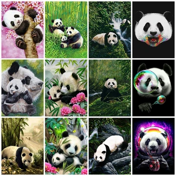 5D Tam Kare / Yuvarlak Elmas Boyama Panda Çapraz Dikiş Nakış Mozaik Hayvanlar Elmas Sanat Hayvanlar İşi Ev Dekor