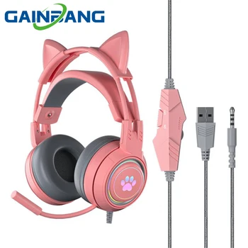 GAİNBANG SY-G25 kablolu kulaklıklar İçin pc bilgisayar Oyun Kulaklık Ayrılabilir Kedi Kulak Aydınlık Mic Gürültü İle USB 3.5 mm Kulaklık