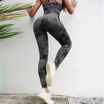 Batik Dikişsiz Yoga Pantolon Spor Spor Kalça Kaldırma Streç Yüksek Bel Koşu Pantolon Egzersiz Spor Tayt Kadınlar için