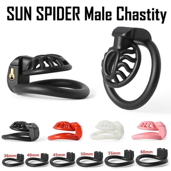 3D Baskı Güneş Örümcek Erkek İffet Cihazı Penis Eğitmen Kilit Kollu Cock Cage Horoz Halka BDSM Bekaret Kemeri Seks Oyuncakları erkekler için