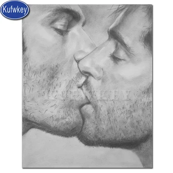 tam matkap kare elmas boyama eşcinsel sanat, elmas sanat erkekler öpücük Ebedi Anlar rhinestone nakış desen çapraz dikiş dekor