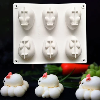3D Tavşan Şekli Silikon Kek Kalıbı 6-cavity Mousse Tatlı Pişirme Tavşan Kalıp Çikolata Bakeware Pasta Dekorasyon DIY Kalıp