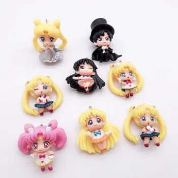 8 Stil Karikatür Anime Figürü Sailor Moon DIY Anahtarlık Kolye 3D Kawai Bebek PVC Heykelcik Sevimli Çocuk Çocuk Kız doğum günü hediyesi