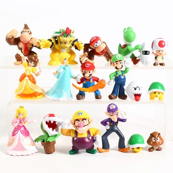 Süper Mario Bros Mario Luigi Mantar Bowser Yoshi Şeftali Papatya Goomba Koopa Mini PVC Rakamlar oyuncak seti Çocuklar için Hediye