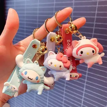 Anime Sanrio Hello Kitty Kuromi Benim Melody Cinnamoroll Çünkü Kawaii Hayvan Yavru Sevimli çanta anahtarlığı Dekor Kız Oyuncak doğum günü hediyesi