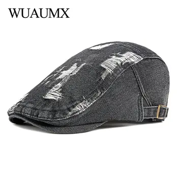 Wuaumx Unisex Retro Rahat Erkek Şapka Bahar Yaz Denim Bere Şapka Kadın Yıkanmış Pamuk Ördek Gagası Siperliği Balıksırtı Düz Kapaklar