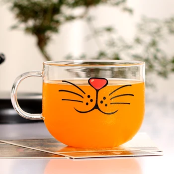 550 ml Komik Kedi Cam Kupa Kahve Süt Bardak Kahvaltı Kolu Fincan Yaratıcı Yenilik Hediyeler