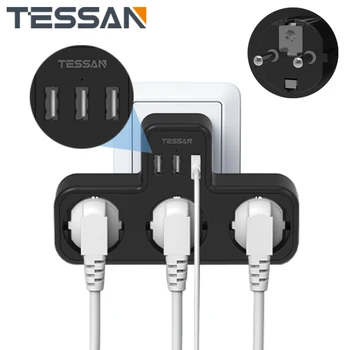 TESSAN Avrupa Fiş güç şeridi ile 2/3 USB Bağlantı Noktaları ve 1/3 AC Çıkışları Çok Çıkışlı Genişletici Duvar Soket Adaptörü Şarj Fişi