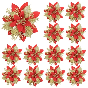 5 adet 14cm Büyük Kafa Güller Glitter yapay çiçekler Atatürk Çiçeği Noel Ağacı Süsler noel ev dekorasyonu Düğün Çiçek