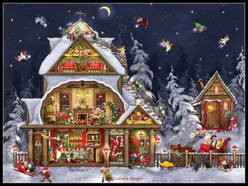 Noel baba'nın Evi Sayılan Çapraz dikiş kitleri-El Yapımı Oya Nakış 14 ct Çapraz dikiş setleri Noel Tatili