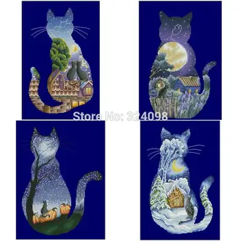 Kedi mehtap desenler Sayılan Çapraz Dikiş 11CT 14CT DIY toptan Çin Çapraz dikiş kitleri Nakış İğne Setleri