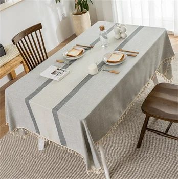 Moda şerit pamuk keten masa örtüsü İskandinav tarzı ışık lüks oturma odası yatak odası masa örtüsü çay masası örtüsü