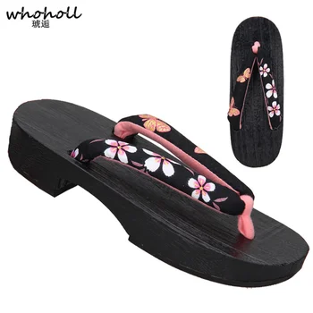 WHOHOLL Geleneksel Japon Geta Takunya Yaz Sandalet Kadın Flip Flop Kadın Paulownia ahşap ayakkabılar Cosplay Kostümleri Ayakkabı