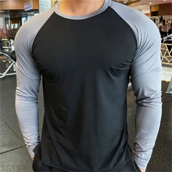 Spor Salonu Eğitim Spor Erkekler Spor Uzun Kollu Üstleri Hızlı Kuru Nefes Tişörtü Koşu Vücut Geliştirme Yürüyüş T-shirt