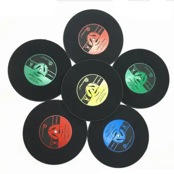 4 adet CD Şekli Coaster Kupası Mat Retro Kayıt Kupa İçecek Ped Fincan Kahve Silikon ısıya dayanıklı Placemat Cafe Bar Masa Dekorasyon