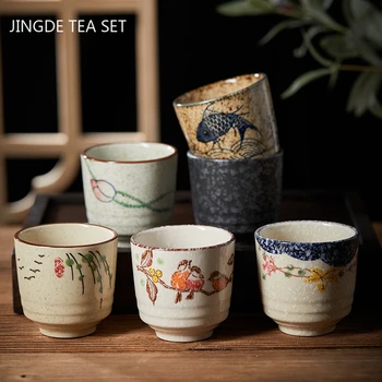 2 adet / takım Japon Seramik Çay Fincanı Kahve fincanı Retro El Yapımı Çay Kase Çin Çay seti Aksesuarları Kişisel Tek Fincan Drinkware