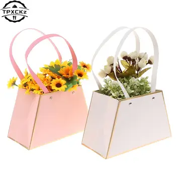Taşınabilir Çiçek Kutusu Kraft Kağıt Handy hediye çantası İle Tutamak Düğün Gül Parti Hediye Kutusu Ambalaj Karton Kutu Çanta İçin Düğün