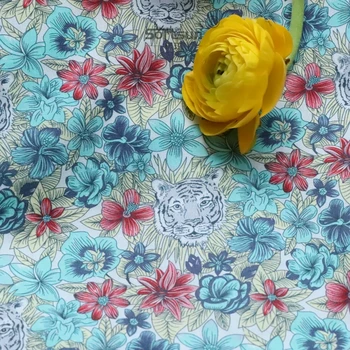 Kaplan Mavi Çiçek %100 % Pamuk 80S Gibi Liberty Kumaş Dijital Baskılı Dikiş Kumaş Elbise Etek Çocuklar Tasarımcı Poplin Tela