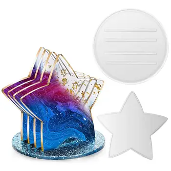 5 adet Beş Köşeli Yıldız Coaster silikon kalıp Depolama Tabanı İle Kalıp DIY Reçine Zanaat Ev Dekorasyon El Yapımı Araçları Takı Araçları