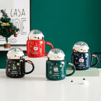 Noel Ağacı Manzara Seramik Kupa Içme Fincan Kahvaltı süt kahve fincanı Ev Mutfak Drinkware Noel Dekorasyon Hediye