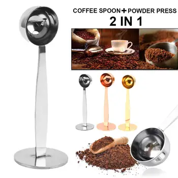 2 İn 1 Kahve Kaşığı Standart ölçüm kaşığı Çift kullanımlı Fasulye Kepçe Tozu Basın Kepçe Kahve Makinesi Aksesuarları mutfak gereçleri