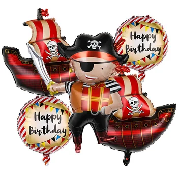 5 Adet / takım Korsan Tekne Balonlar Kafatası Folyo Balonlar Mutlu Doğum Günü Tema Parti Globos Doğum Günü Dekor Malzemeleri Parti Iyilik