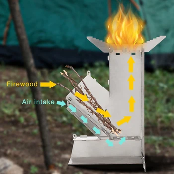 Taşınabilir kamp sobası Paslanmaz Çelik Roket Soba odun sobası Açık Odun Yanan Açık Piknik pişirme fırını Dropship