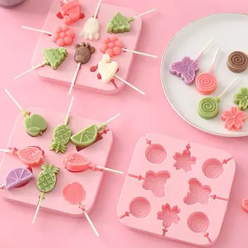 Silikon Lolipop Kalıpları Jöle Çikolata Şeker Kalıpları Çeşitli Şekiller Kek Dekorasyon Sevimli Çiçek Hayvanlar DIY Bakeware Araçları