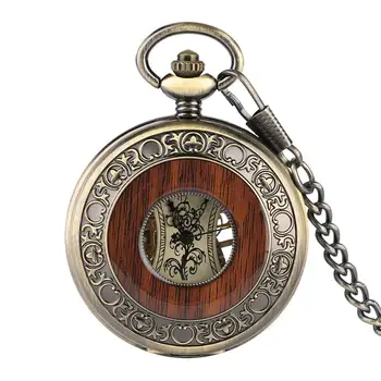 Vintage Ahşap cep saati El Sarma Mekanik cep saati Ahşap Tasarım İçi Boş Kolye Retro Saat Hediye Erkekler Kadınlar için reloj