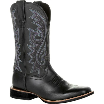 Batı kovboy çizmeleri Siyah Kahverengi Suni Deri Kış Ayakkabı Retro Erkek Botları İşlemeli Erkekler Orta buzağı Çizmeler Artı Boyutu 48 Botas