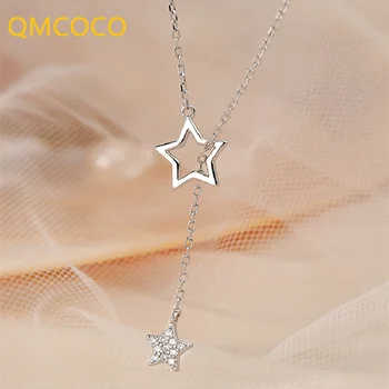 QMCOCO Gümüş Renk Narin Yıldız Şekli Kolye Kolye Kadınlar Trendy Basit Hollow Geometrik Klavikula Zincir Parti Aksesuarları